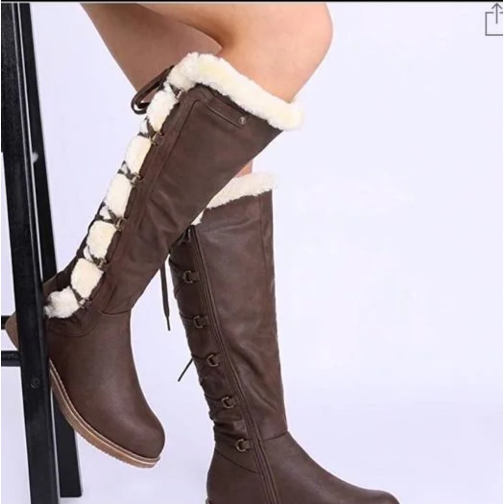 DREAM PAIRS Womens Knee High Warm Fur Winter Zip Boots - Picture 3 of 13